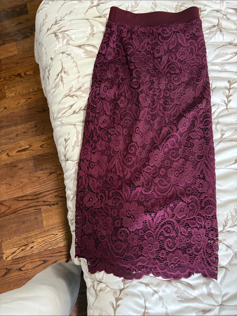 Burgundy Lace Pencil Skirt
